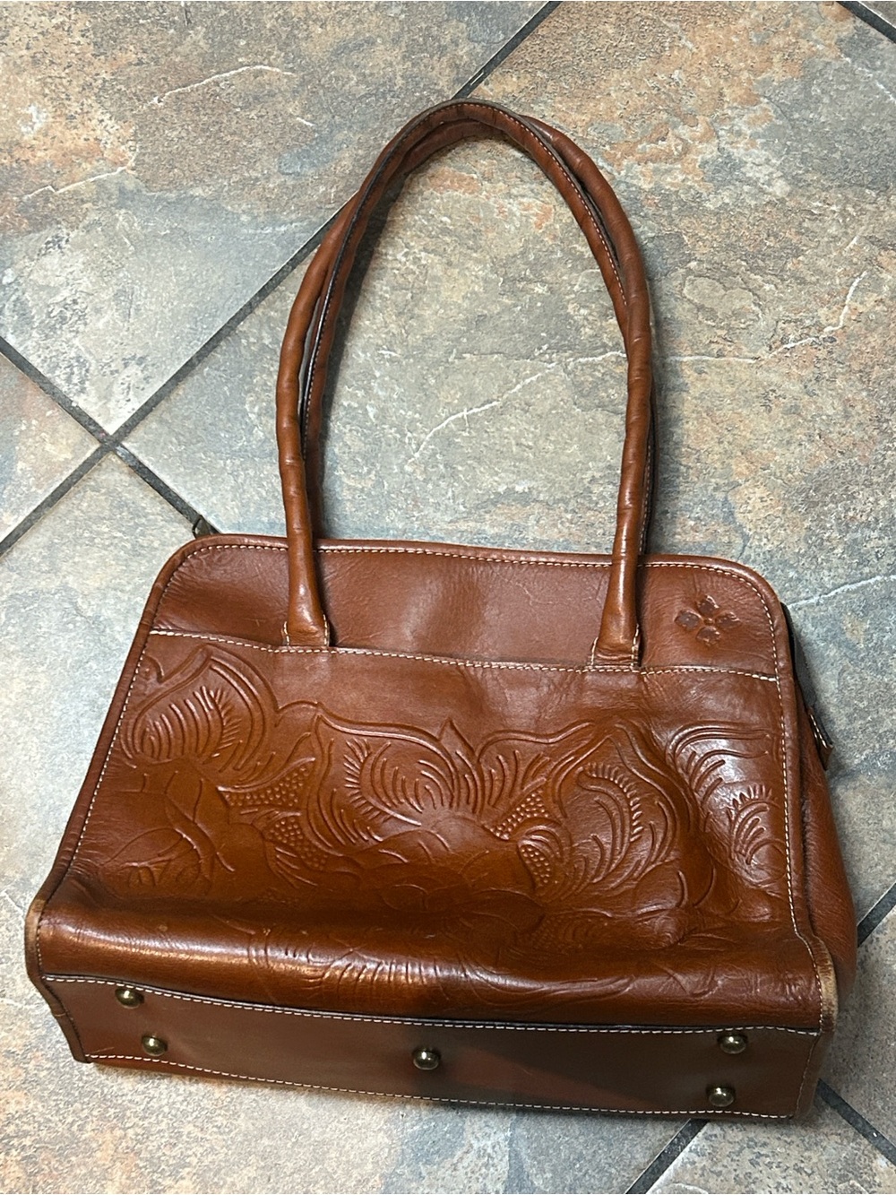 Patrica Nash Classic Brown Floral-Embossed Leather Tote Bag